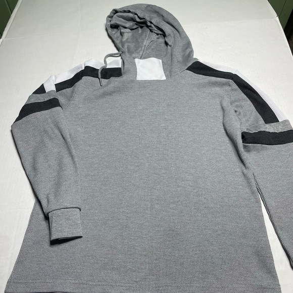 AMONGST OTHER Hooded Shirt Mens Size L Grey Waffle Knit Striped Casual - Picture 3 of 9